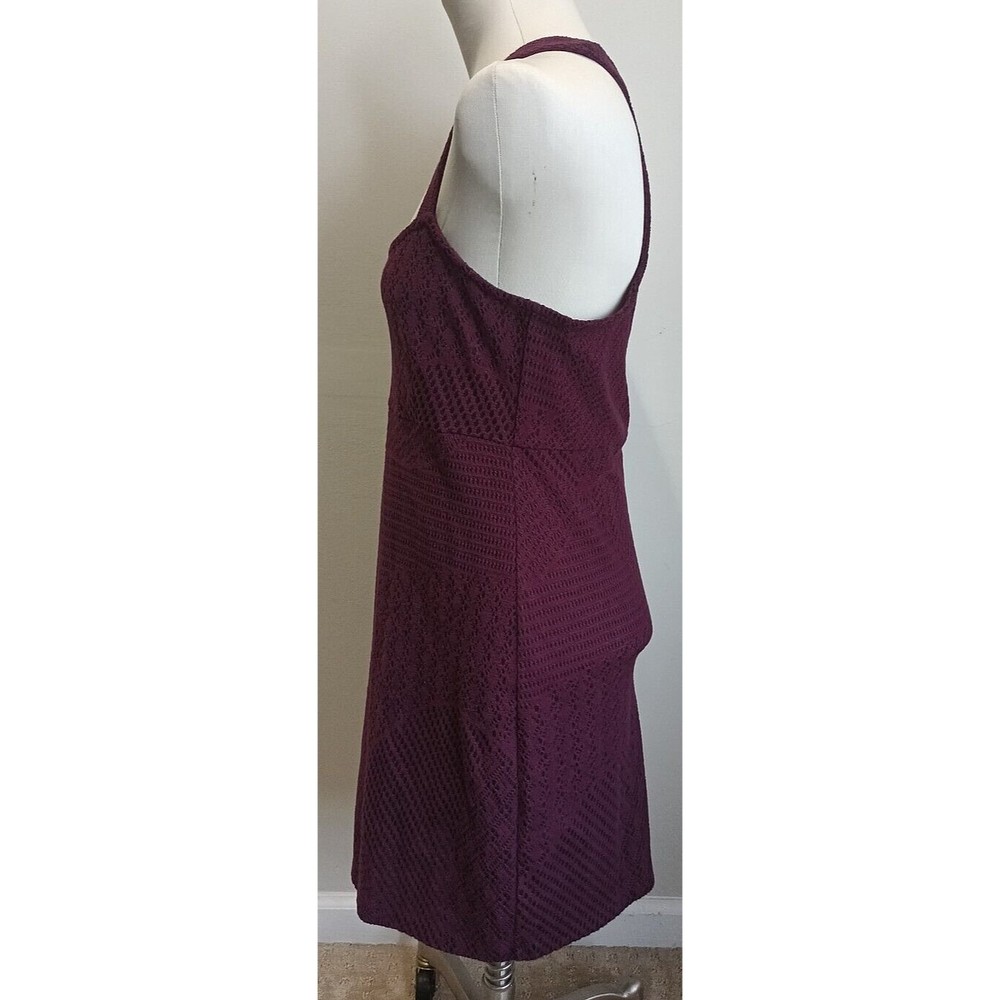 Free People Womens Bodycon Dress Medium Burgundy Crochet Lace Lined Stretch - Picture 2 of 9